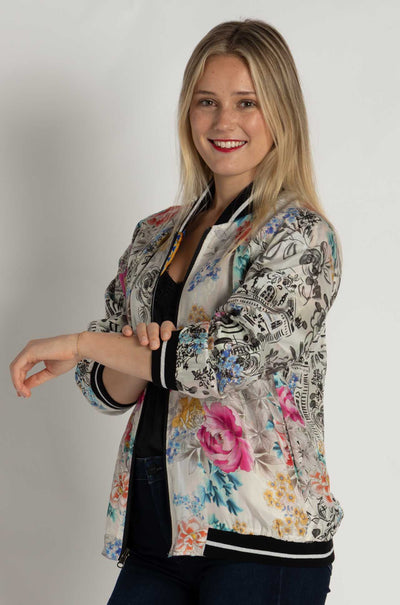 Johnny Was - Tasha Reversible Bomber Jacket in Brush Painted Scarf Print