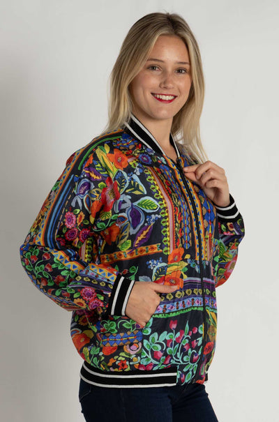 Johnny Was - Tasha Reversible Bomber Jacket in Brush Painted Scarf Print