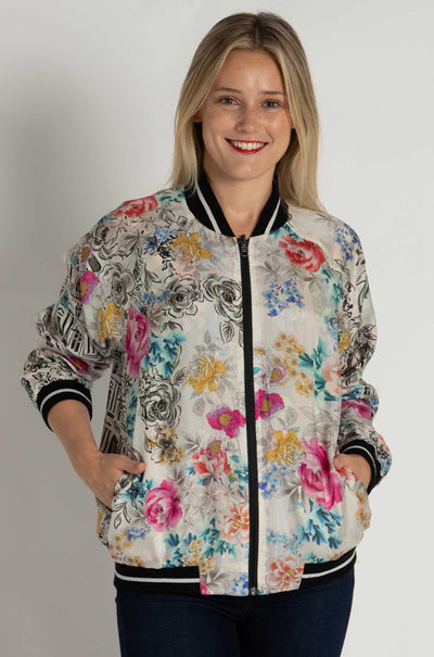 Johnny Was - Tasha Reversible Bomber Jacket in Brush Painted Scarf Print