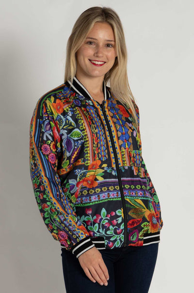 Johnny Was - Tasha Reversible Bomber Jacket in Brush Painted Scarf Print