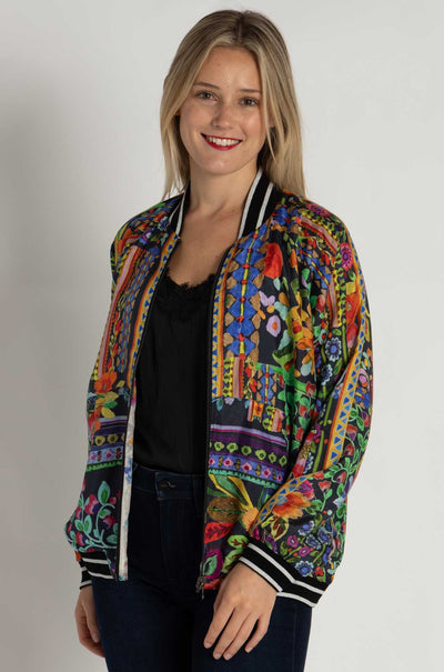 Johnny Was - Tasha Reversible Bomber Jacket in Brush Painted Scarf Print