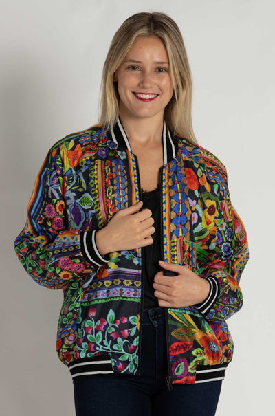 Johnny Was - Tasha Reversible Bomber Jacket in Brush Painted Scarf Print