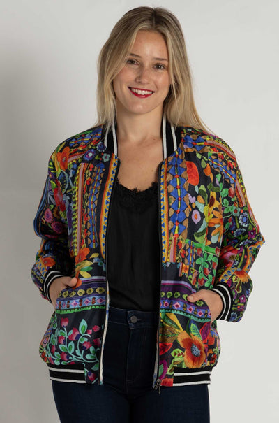 Johnny Was - Tasha Reversible Bomber Jacket in Brush Painted Scarf Print