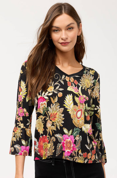 Johnny Was - The Janie Favorite V Neck Flute Sleeve Tee in Lowri