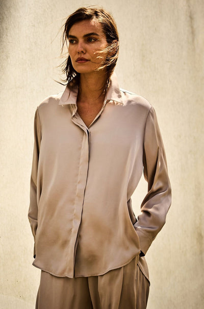 Mela Purdie - Soft Shirt in Mirror Satin in Champagne
