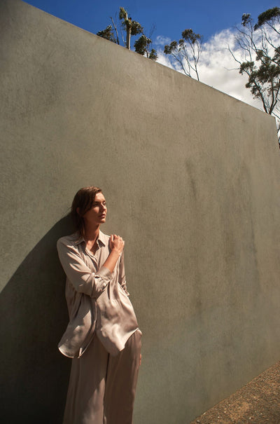 Mela Purdie - Soft Shirt in Mirror Satin in Champagne