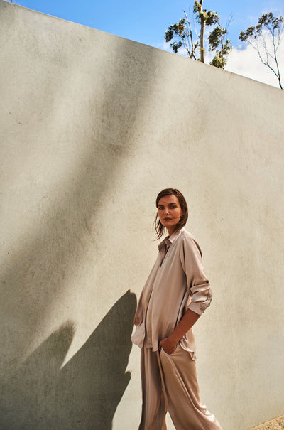 Mela Purdie - Soft Shirt in Mirror Satin in Champagne