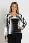 Mela Purdie - V Neck Top in Bevel Stripe Knit