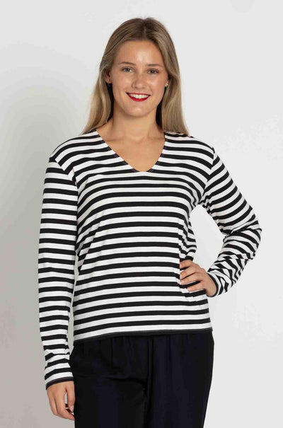 Mela Purdie - V Neck Top in Bevel Stripe Knit