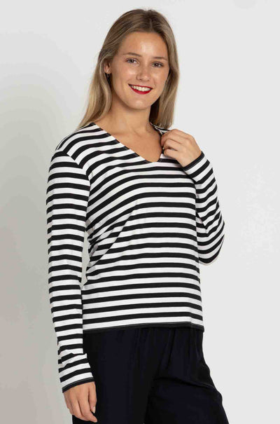 Mela Purdie - V Neck Top in Bevel Stripe Knit