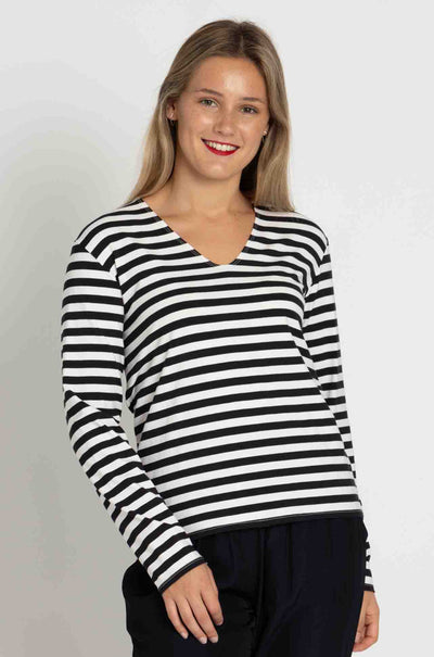 Mela Purdie - V Neck Top in Bevel Stripe Knit