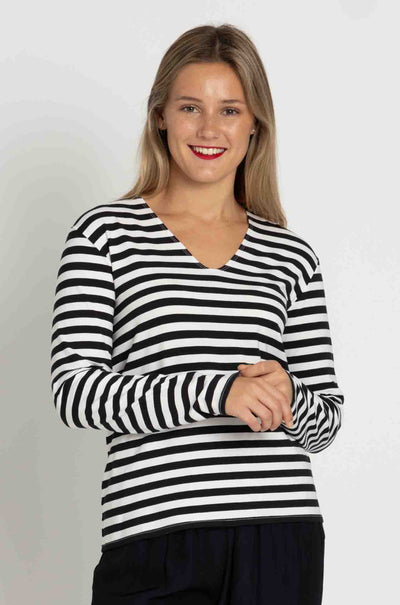 Mela Purdie - V Neck Top in Bevel Stripe Knit