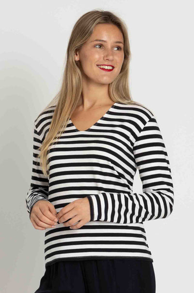Mela Purdie - V Neck Top in Bevel Stripe Knit