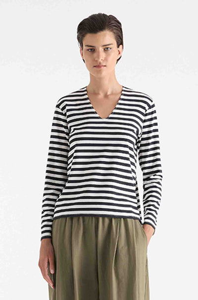 Mela Purdie - V Neck Top in Bevel Stripe Knit