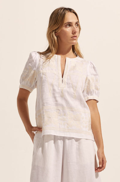 zoe kratzmann - venture top in porcelain embroidery