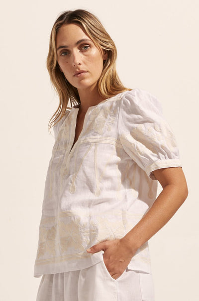 zoe kratzmann - venture top in porcelain embroidery