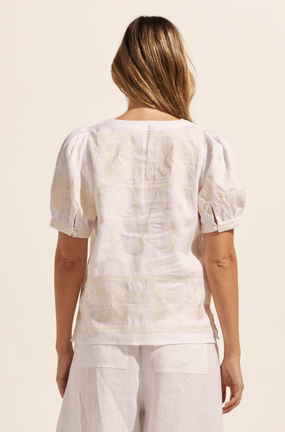 zoe kratzmann - venture top in porcelain embroidery