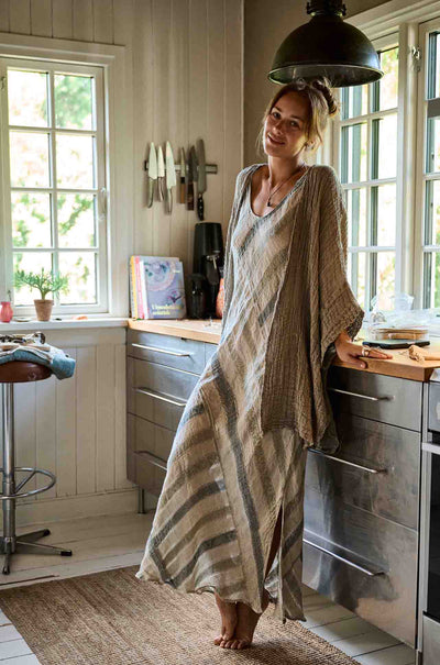La Bottega Di Brunella - Vestito Ondoso in Riga Mix Rosmarino