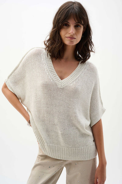 Joseph Ribkoff - Viscose and Lurex Sweater Knit Relaxed Top