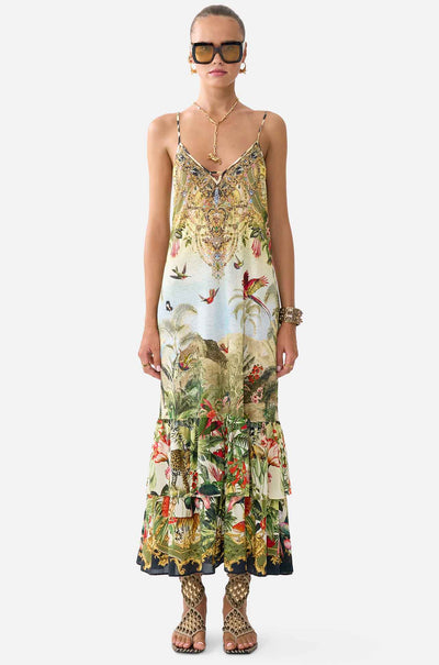 Camilla - Wanderlust Empire Strappy Maxi Dress w/ Tiers