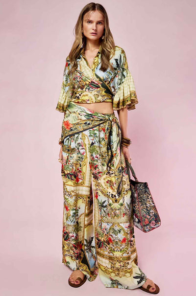 Camilla - Wanderlust Empire Tie Front Shirt w/ Sleeve Frill
