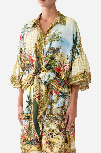 Camilla - Wanderlust Empire Tie Front Shirt w/ Sleeve Frill