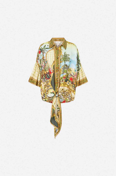 Camilla - Wanderlust Empire Tie Front Shirt w/ Sleeve Frill