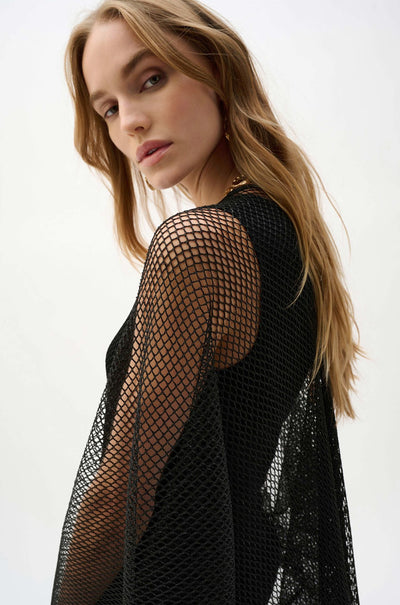 Joseph Ribkoff - Woven Open Stitch Draped Cover Up With Fringe