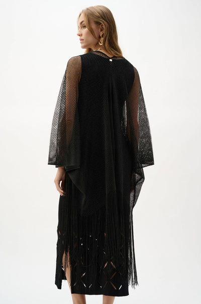 Joseph Ribkoff - Woven Open Stitch Draped Cover Up With Fringe