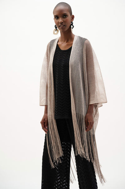 Joseph Ribkoff - Woven Open Stitch Draped Cover Up With Fringe