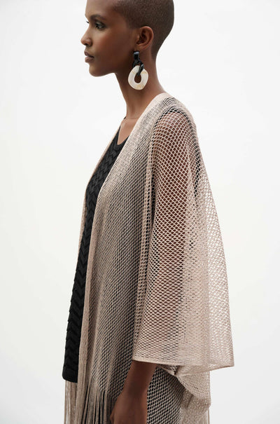 Joseph Ribkoff - Woven Open Stitch Draped Cover Up With Fringe