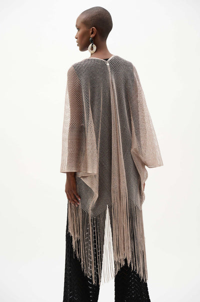 Joseph Ribkoff - Woven Open Stitch Draped Cover Up With Fringe