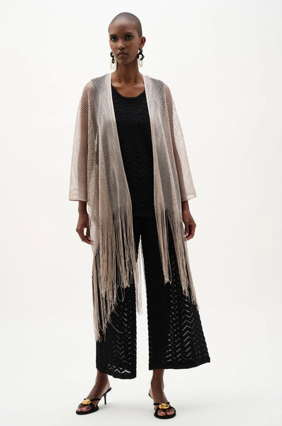 Joseph Ribkoff - Woven Open Stitch Draped Cover Up With Fringe