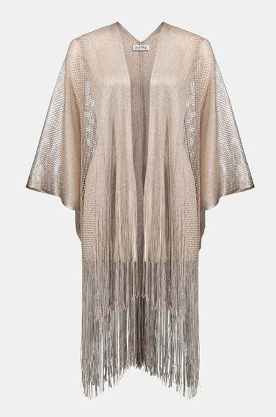 Joseph Ribkoff - Woven Open Stitch Draped Cover Up With Fringe