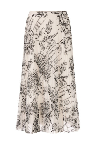 Marc Cain - Pleated Skirt with City Motif