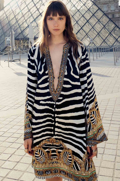 Camilla - Zig Zag Zoo Deep V Neck Hardware Short Kaftan