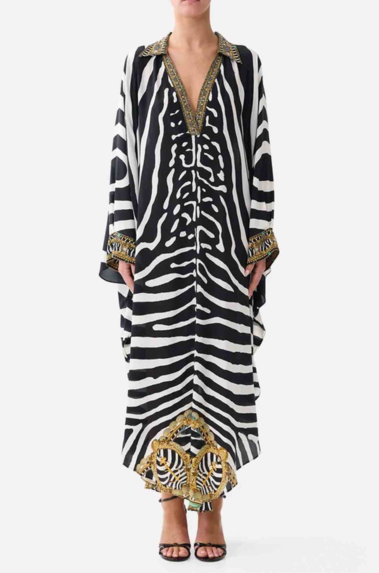 Camilla - Zig Zag Zoo Long Kaftan w/ Button Cuff