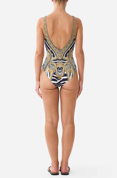 Camilla - Zig Zag Zoo V Neck One Piece w/ V Back