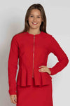 Paula Ryan - Zip Front Panel Peplum Jacket in Flame Red