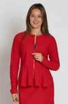Paula Ryan - Zip Front Panel Peplum Jacket in Flame Red