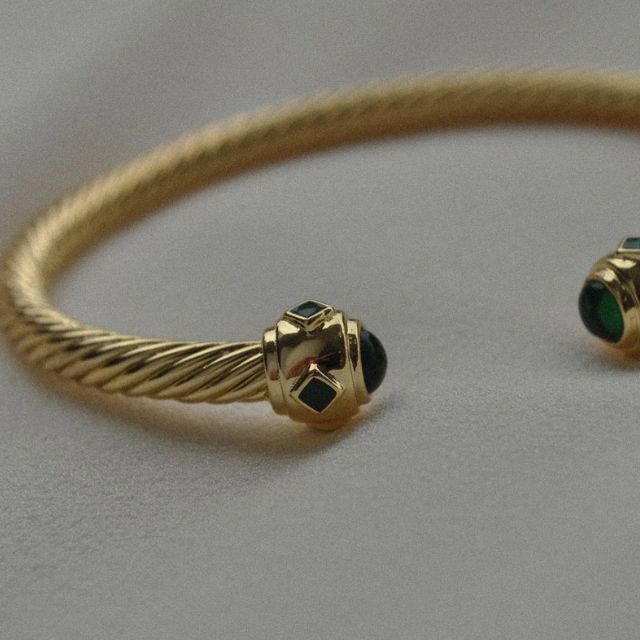 Adeline Bangle with Green Cabochons Adeline Bangle with Green Cabochons