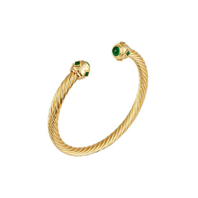 Adeline Bangle with Green Cabochons Adeline Bangle with Green Cabochons