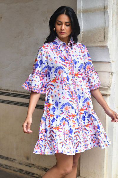 Azure and Indigo - Bird Of Paradise Shirt Dress