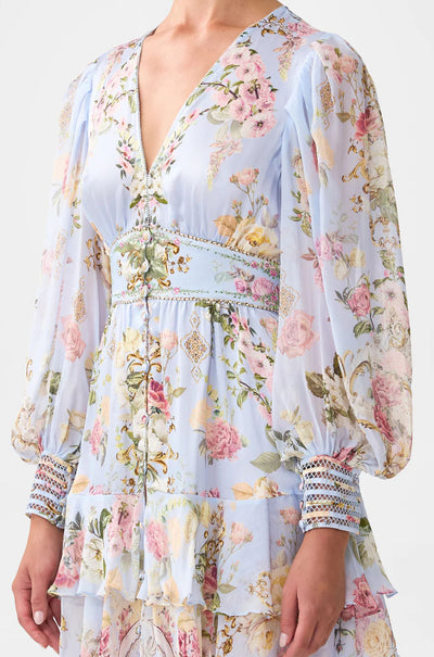 Camilla - Tiled In Time Button Front Frill Dress