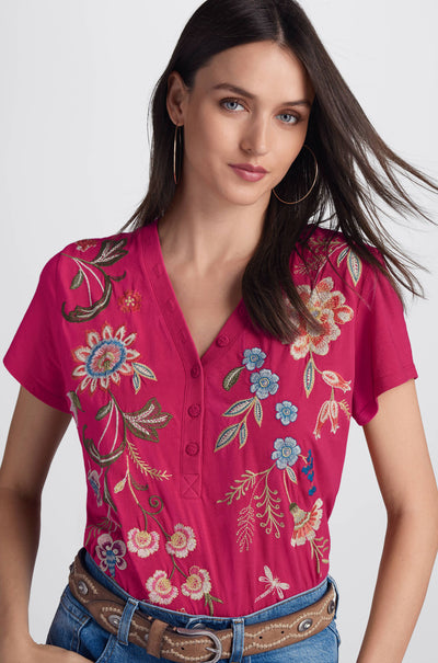Johnny Was - Button Neck Knit Tee - Julianna