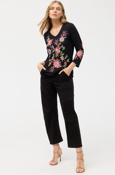 Johnny Was - 3/4 Sleeve Trapunto V Neck Tee in Junie