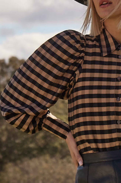 zoe kratzmann - mirage top in toffee black check