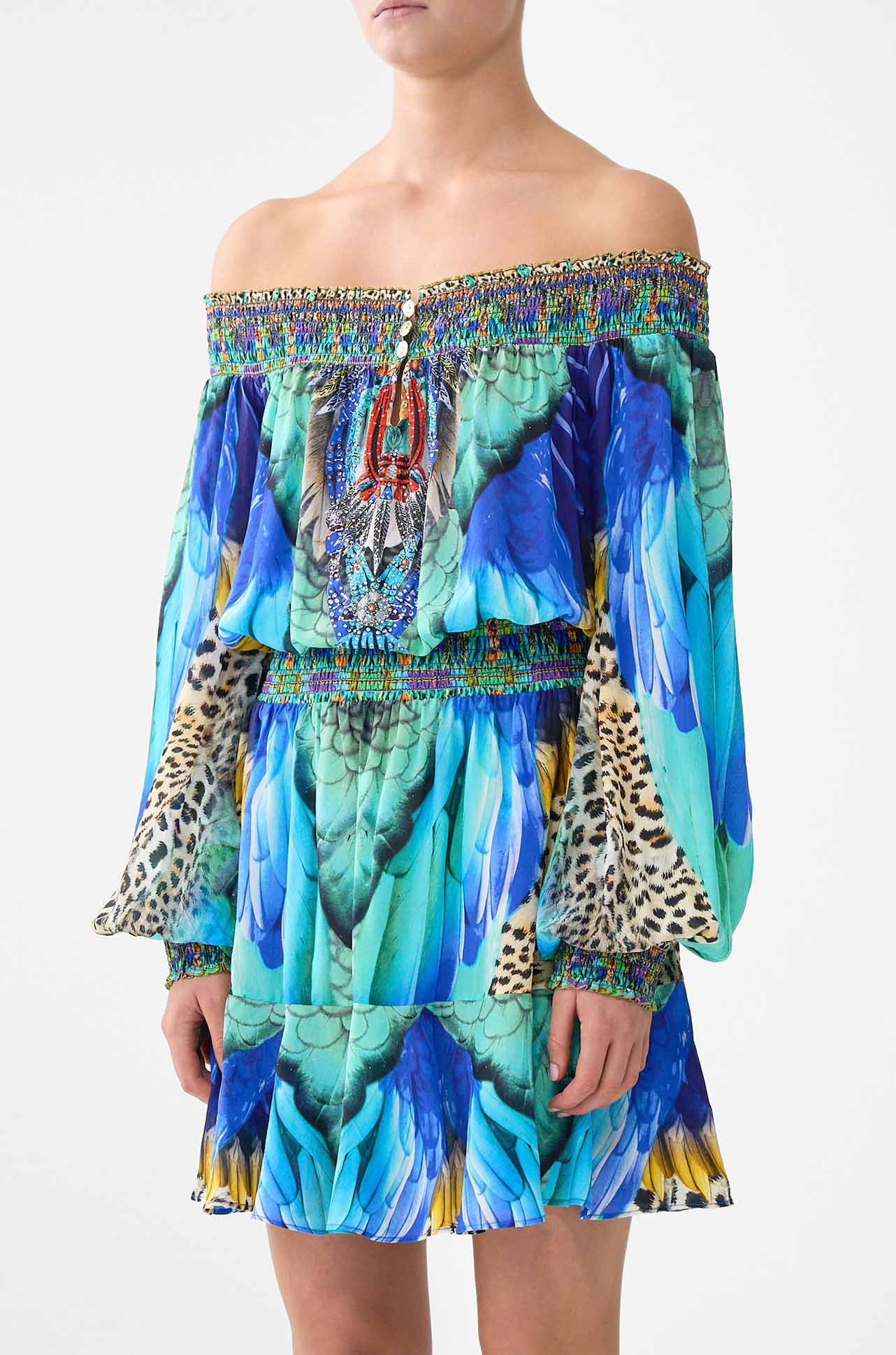 camilla off shoulder short dress Camilla - Jungle Flight Off Shoulder Short Dress
