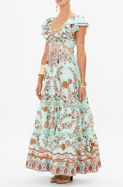 Camilla - Weaving Worlds Tiered Dress With Neck Frill