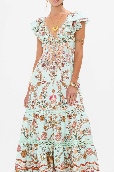 Camilla - Weaving Worlds Tiered Dress With Neck Frill
